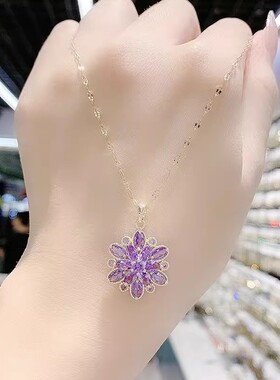 精致时尚百搭紫色水晶花朵项链女网红新款小众设计感锁骨链L368