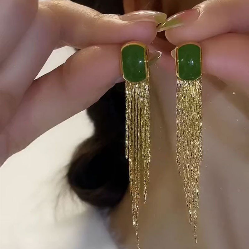 新款潮绿色水晶耳环气质名媛长款流苏耳钉时尚大气女神范耳坠L407,饰品/流行首饰/时尚饰品新,耳环,淘宝优惠券,粉丝福利购,淘宝优惠卷