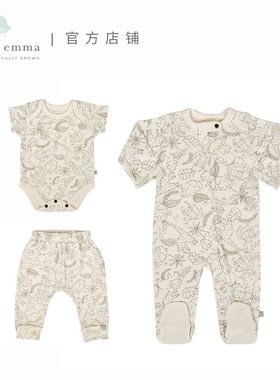 Finn+Emma长袖连体包脚服婴幼儿睡衣家居服爬爬服包屁衣纯棉四季