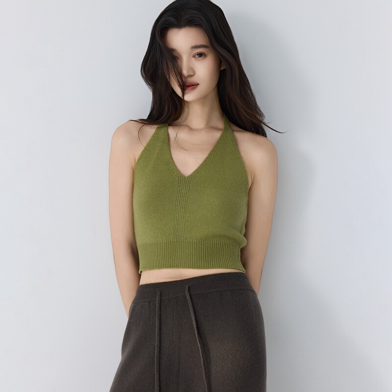 溪诺家/挂脖针织吊带小背心 山羊绒女外穿无袖上衣辣妹打底短款