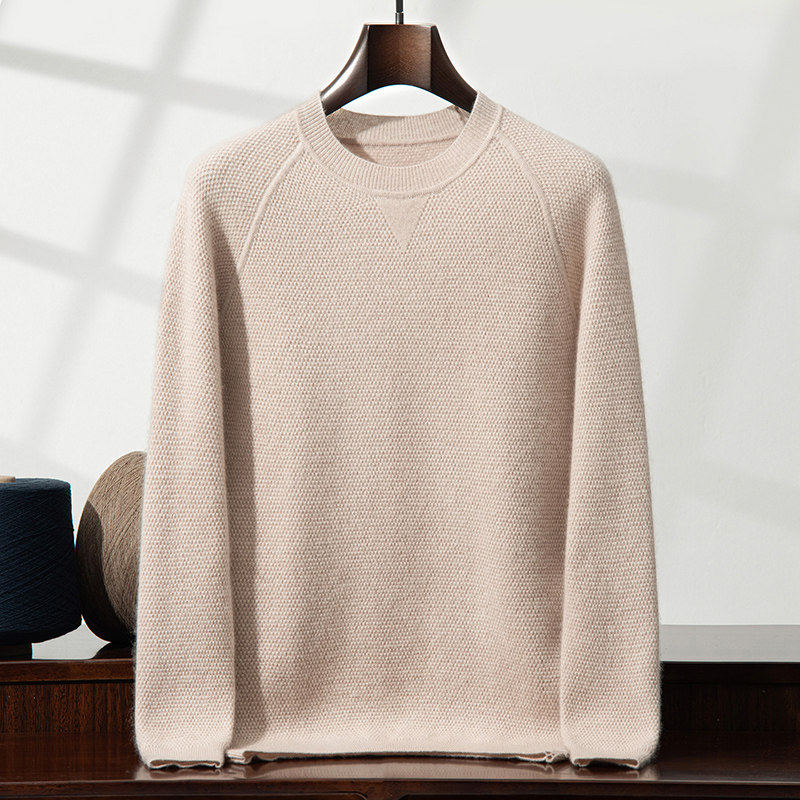 溪诺家/男士圆领羊绒衫商务休闲套头毛衣双股加厚内搭打底衫纯色