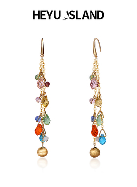 2025年新款摇滚芭蕾耳饰HEYU ISLAND黑鱼岛多巴胺彩色水晶金耳环