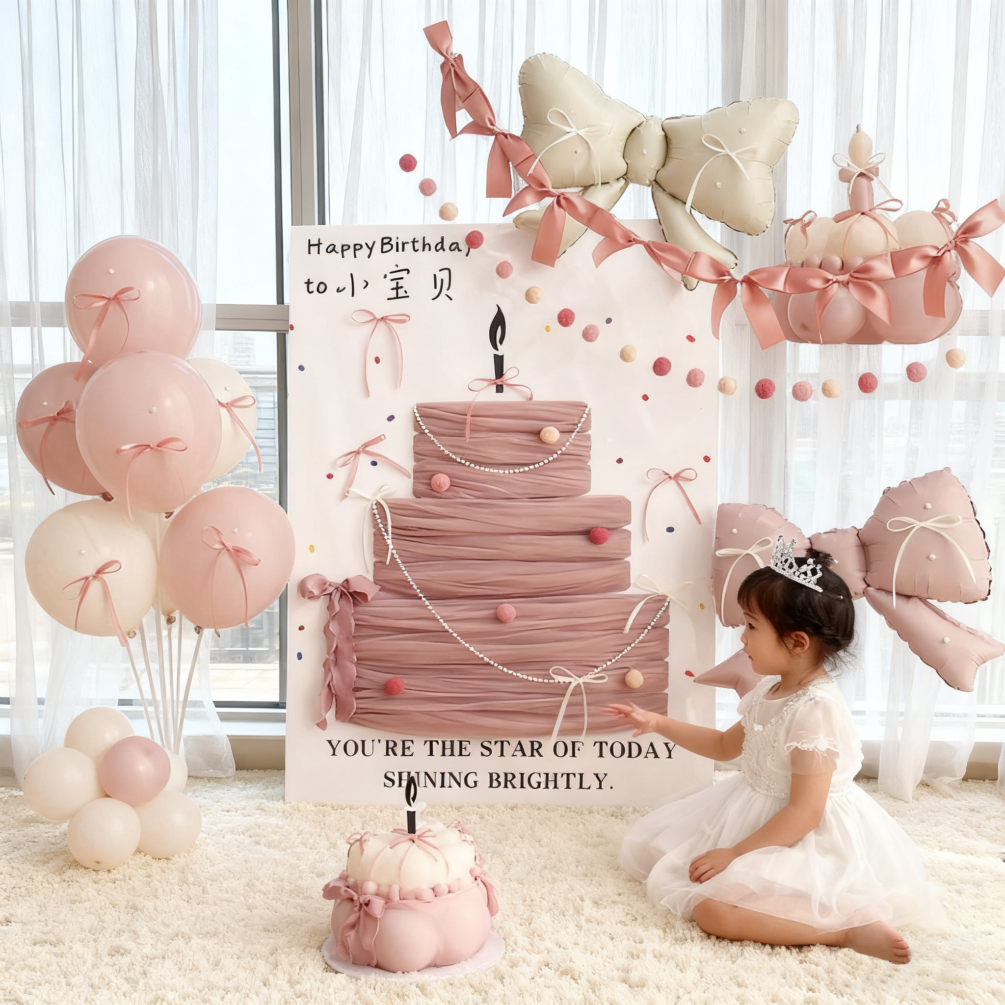 女孩8岁生日布置ins暮光粉蛋糕网纱KT板女童party背景墙芭蕾舞风,节庆用品/礼品,装扮布置套餐,淘宝优惠券,粉丝福利购,淘宝优惠卷