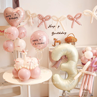ins暮光粉女孩生日布置气球儿童宝宝背景墙场景装饰仪式感道具3岁