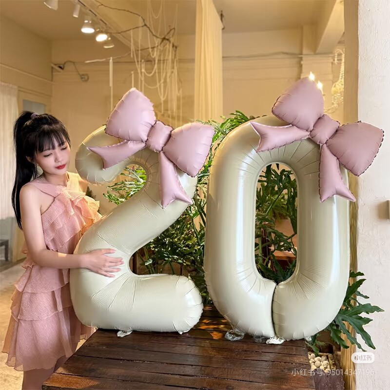 男女孩生日ins风蝴蝶结数字气球派对装饰布置仪式感拍照道具女童1