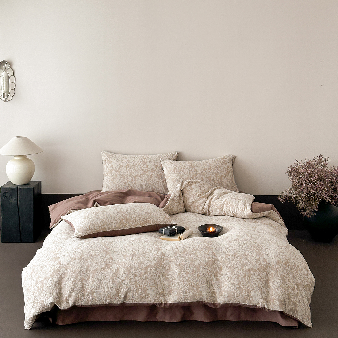 2025新款纯棉全棉床单被套50支贡缎磨毛四件套加厚保暖床品-七草