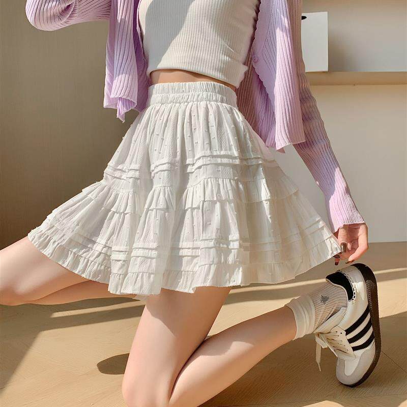 芭蕾风白色半身裙女夏季2026新款a字小个子蛋糕蓬蓬裙荷叶边短裙