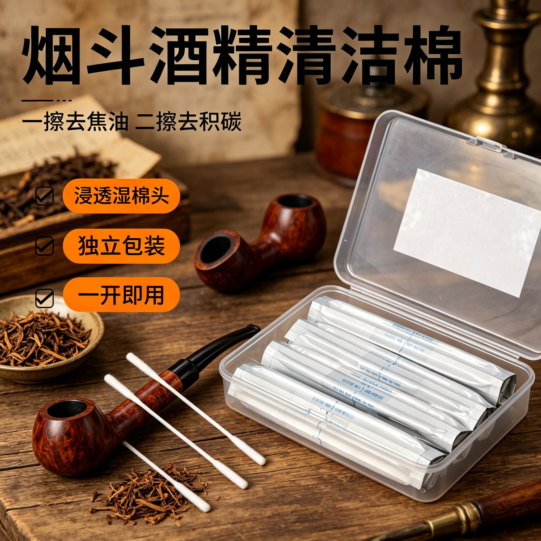 福腾烟斗清洁工具烟斗通条棒棉签酒精棒不掉毛烟斗保养清理配件图片