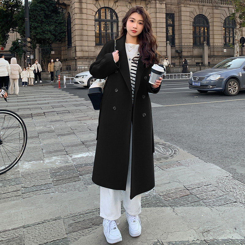 蓝色呢子大衣女2025秋冬季新款韩版宽松加厚中长版系带毛呢外套女,女装/女士精品,毛呢外套,淘宝优惠券,粉丝福利购,淘宝优惠卷