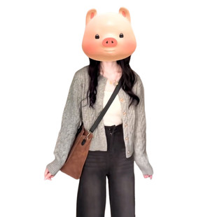 慵懒风高级感针织衫外套女装初冬2026新款灰色秋冬季麻花毛衣开衫