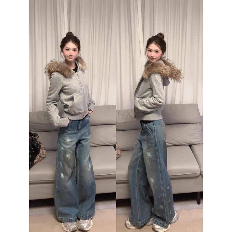 开春毛领短版卫衣外套女图片