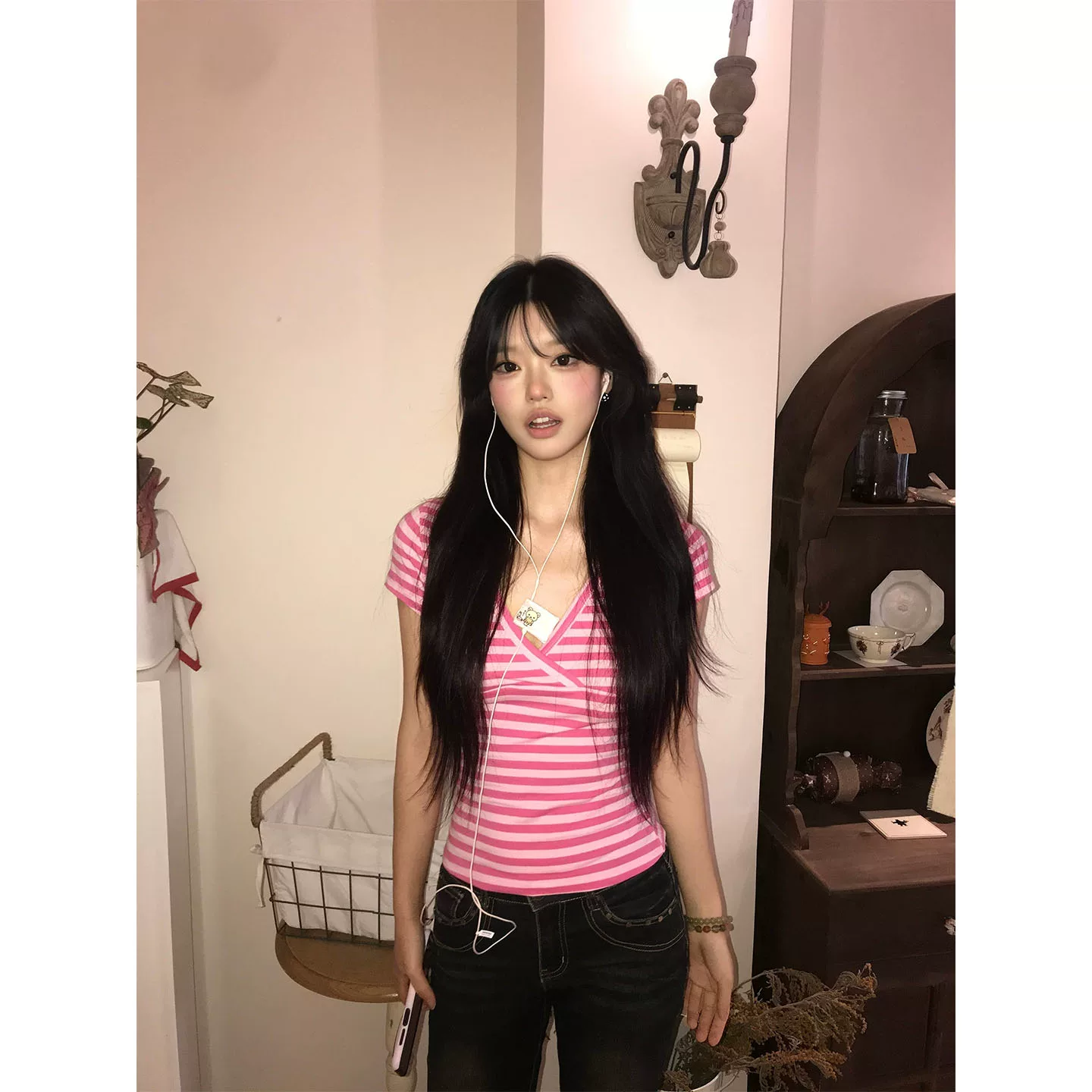 美式甜辣妹交叉正肩小上衣