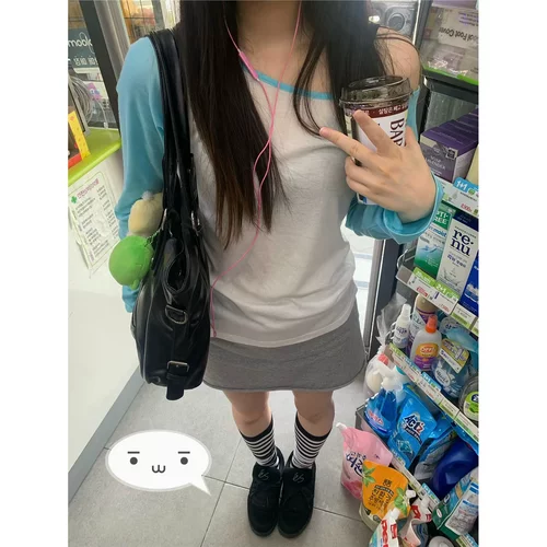 美式拼接撞色防晒长袖上衣女