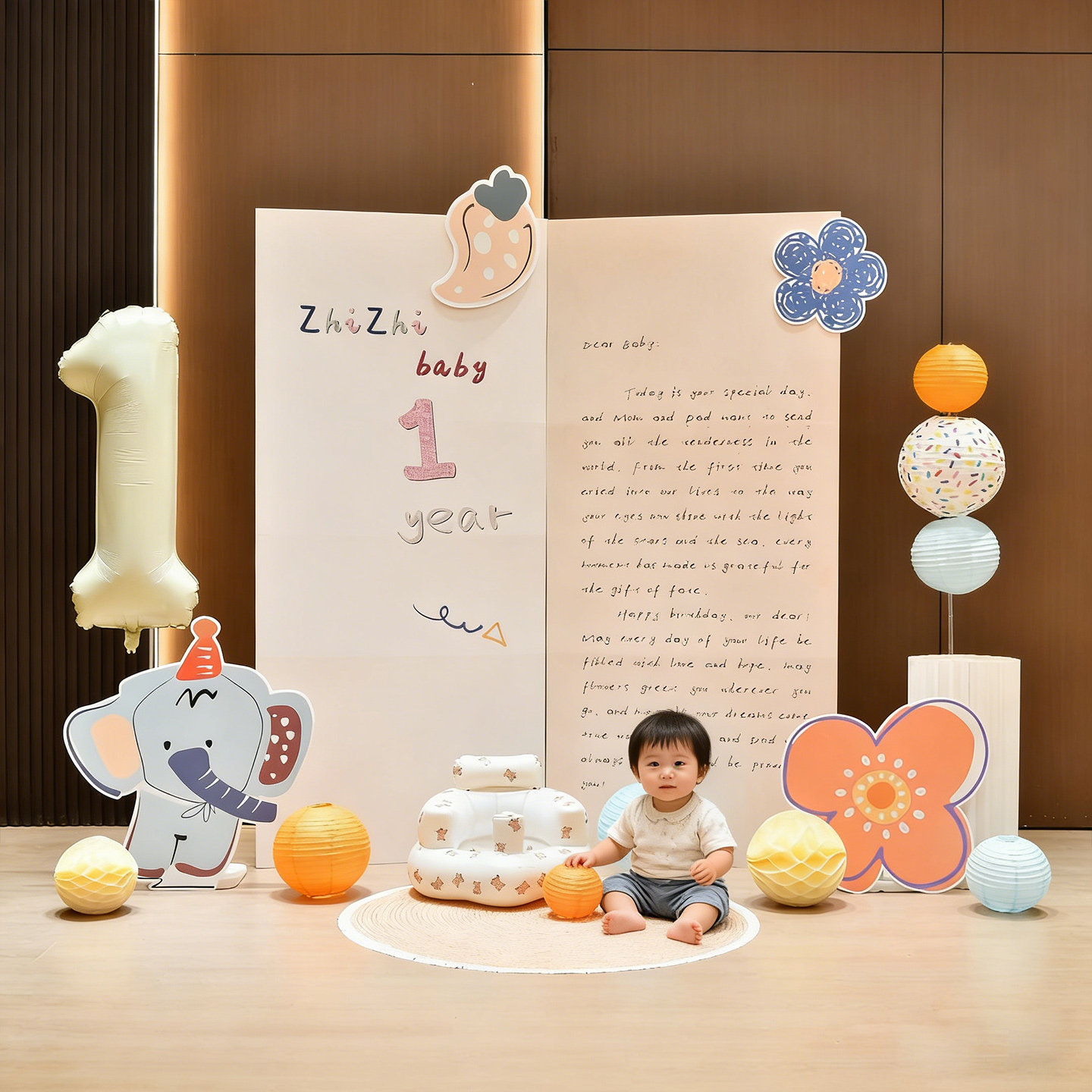 周岁生日布置可爱卡通背景墙kt板宝宝儿童满月宴气球道具场景装饰