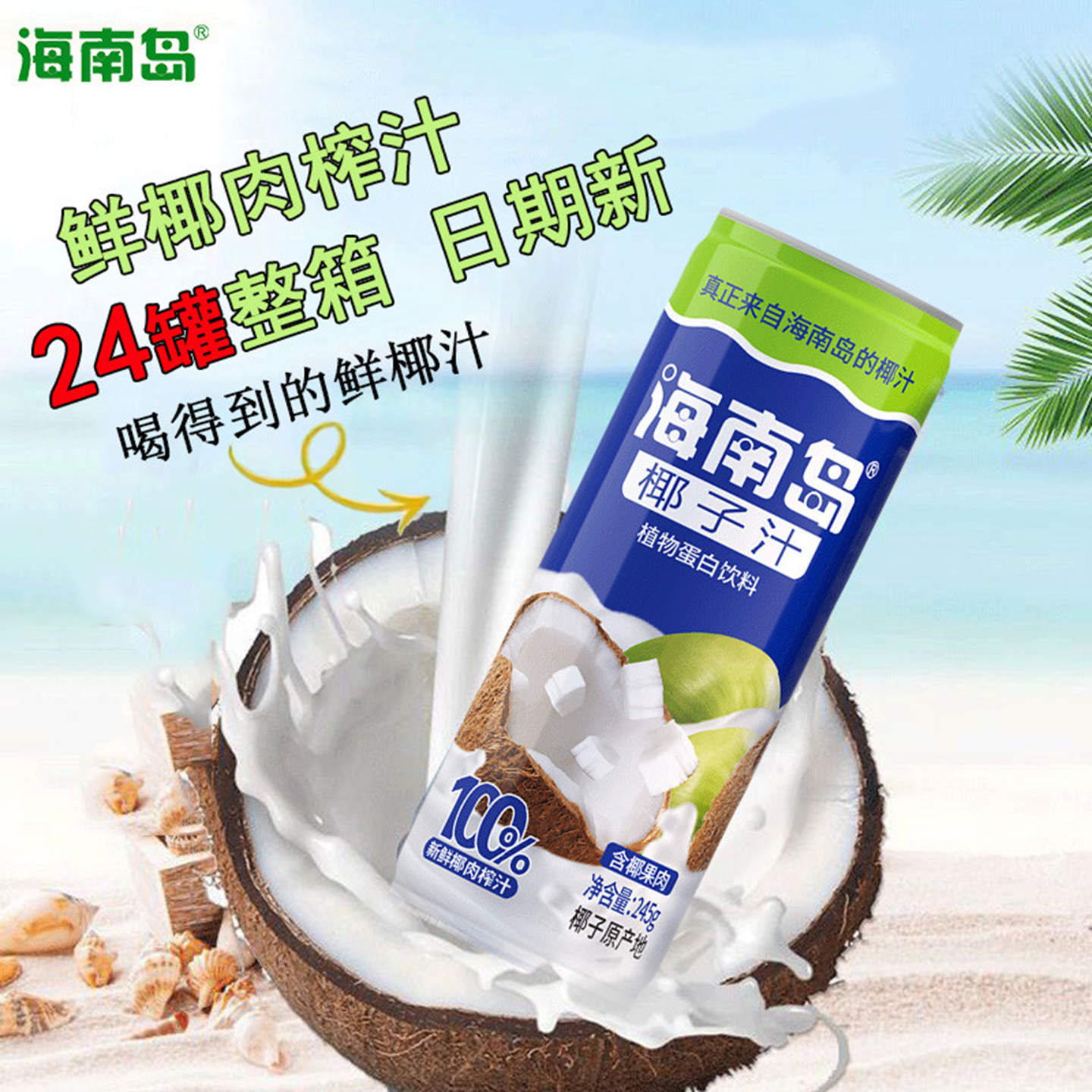 海南岛椰汁245g*24罐整箱椰子汁