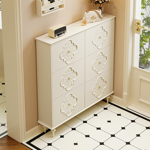 法式超薄翻斗鞋柜家用室内小户型实木极窄款奶油风高级感入户门口