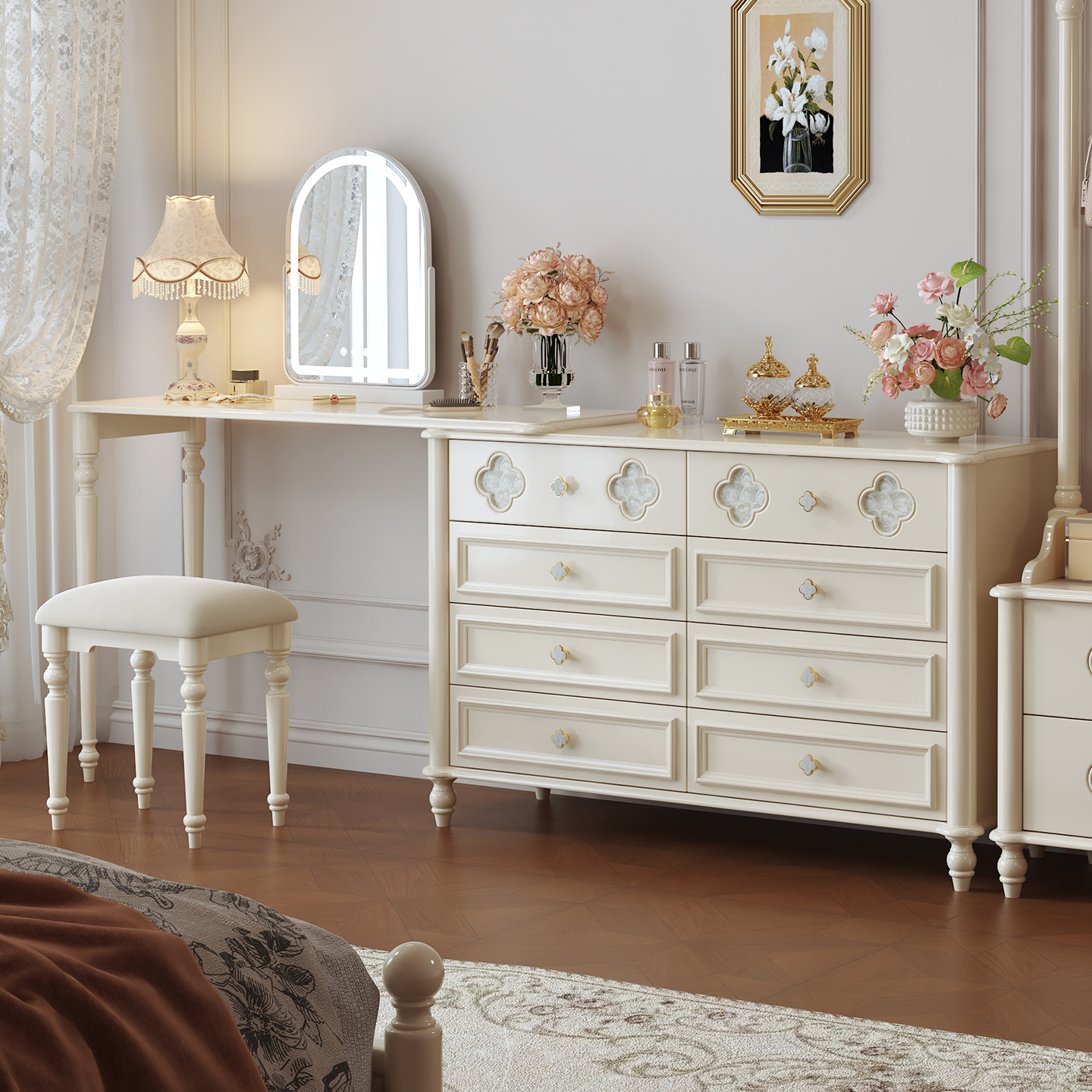 法式实木梳妆台斗柜一体高级感