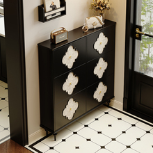 法式复古超薄翻斗鞋柜实木家用室内极窄款入户门口轻奢高级感黑色
