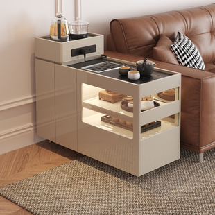 客厅轻奢沙发边柜带烧水壶泡茶一体茶水柜多功能可移动茶台小边几