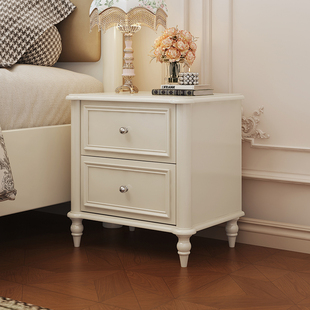 实木烤漆床头柜法式奶油风主卧精致小型床边柜美式2025新款置物柜