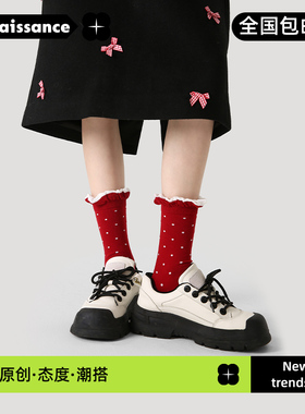文艺复兴安可拉红色袜子女新年袜25年过年喜庆袜子结婚生日堆堆袜
