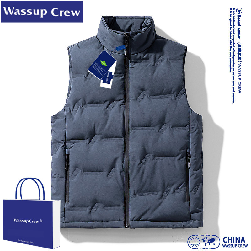 WASSUP CREW 다운 조끼 남자 2023 겨울 신작 캐주얼 조끼 따뜻한 조끼 자켓 INS TREND