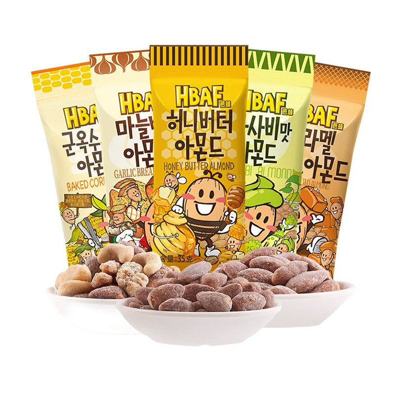 芭蜂蜜黄油巴旦木小吃进口网红混合坚果办公休闲零食干果5袋hbaf