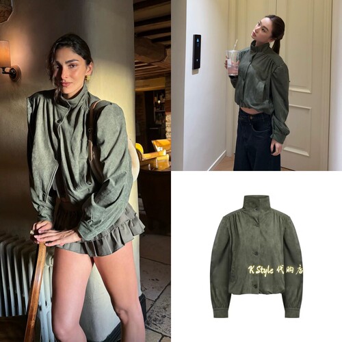 现货 Lioness 虞书欣同款 绒面麂皮短款收腰高领夹克飞行服外套女