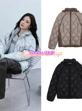 现货秒发 Matin kim 宁艺卓同款 菱格纹休闲保暖连帽羽绒服外套女