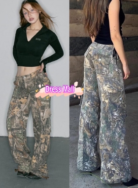 现货 revice 树叶印花迷彩工装裤realtree多口袋低腰工装牛仔裤女