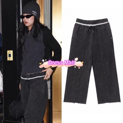 jennie同款毛边休闲裤宽松牛仔裤