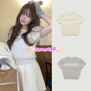 现货26新款 The barnnet 八奶甜美温柔圆领字母短袖针织衫毛衣女