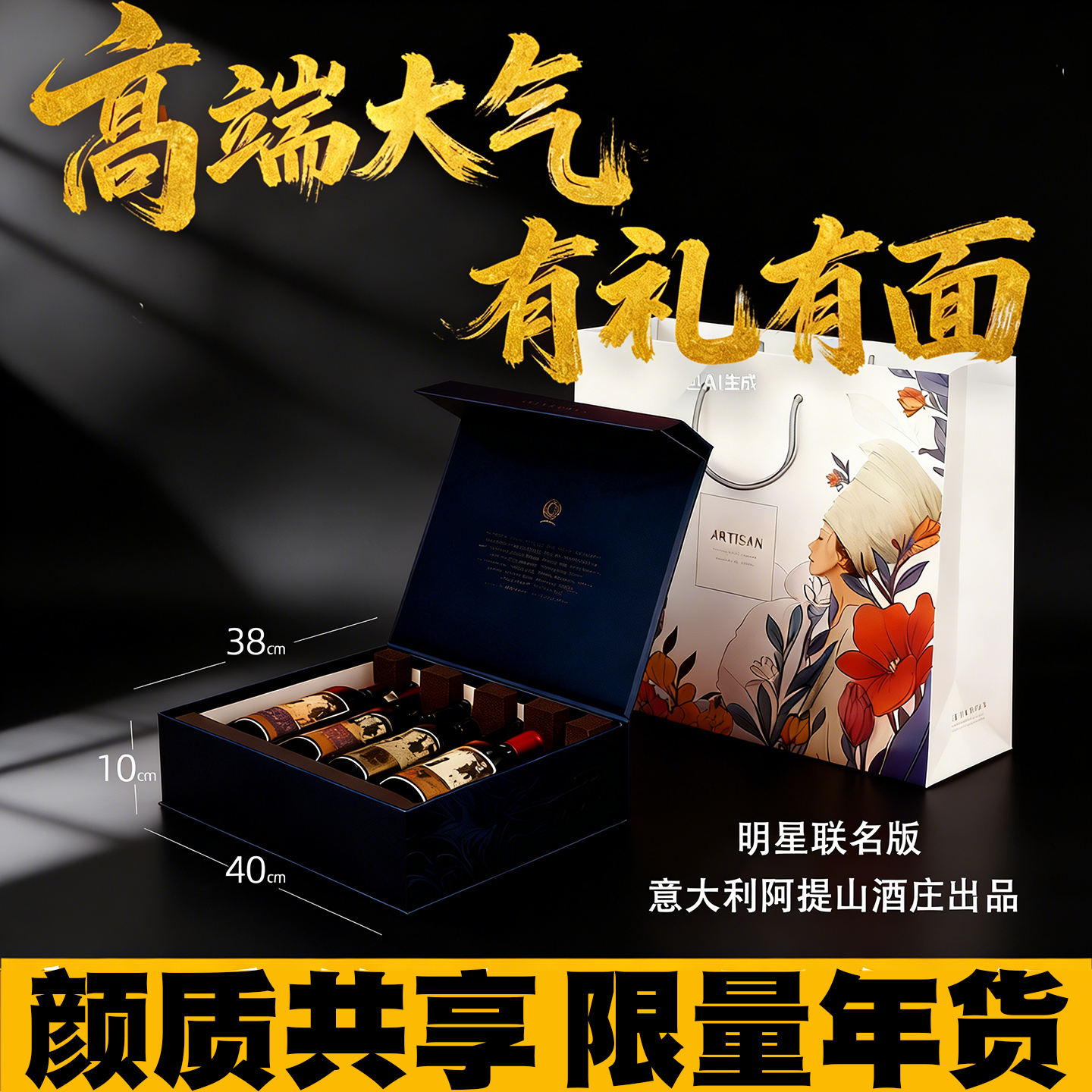 高档颜值春节过年送礼年货礼盒送礼走亲戚原瓶进口干红意大利红酒