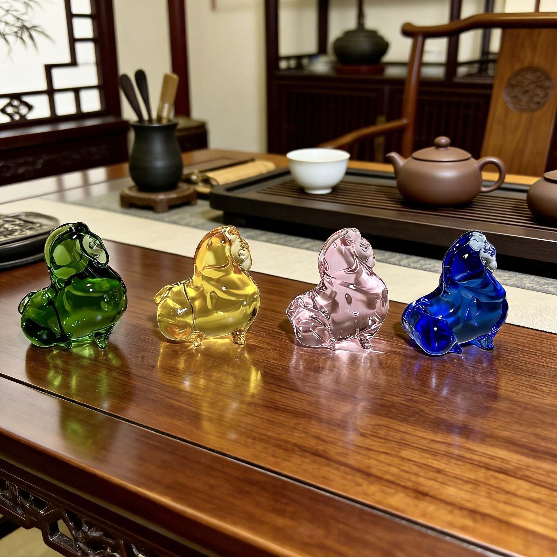 淄博琉璃茶宠小马创意茶桌装饰玻璃摆件精致茶道工艺品礼品手工