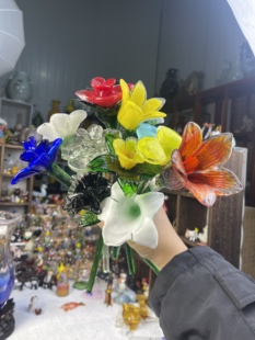 淄博出口国外仿真玻璃花纯手工制作琉璃摆件装饰品情人节礼物家居