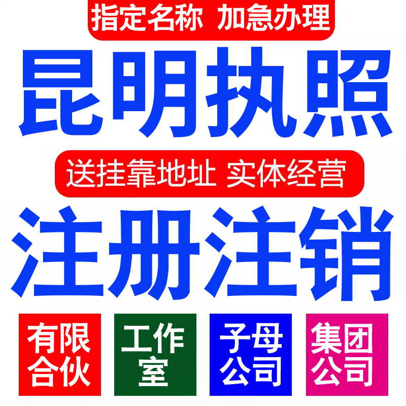 注册昆明有限合伙企业集团分子公司工作室营业执照代办注册注销