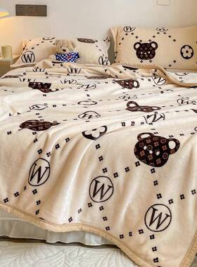 通瑚绒毛毯被卡子冬季加厚盖床单宿舍单人毯LOL20220可爱双面云貂