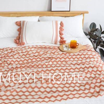 北欧橙色针织苏毯民宿沙发毯床尾流RPK毯床尾盖毯毛搭毯搭巾巾毯