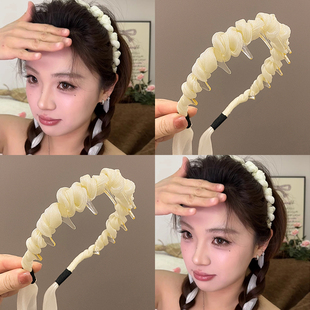 黄色流光丝巾飘带发箍女日常外戴高级感网红编发高颅顶捆齿梳头饰