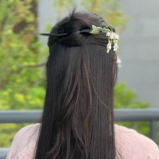 新中式汉服古风发簪女流苏木簪白玉兰国风盘发铃兰花旗袍步摇头饰