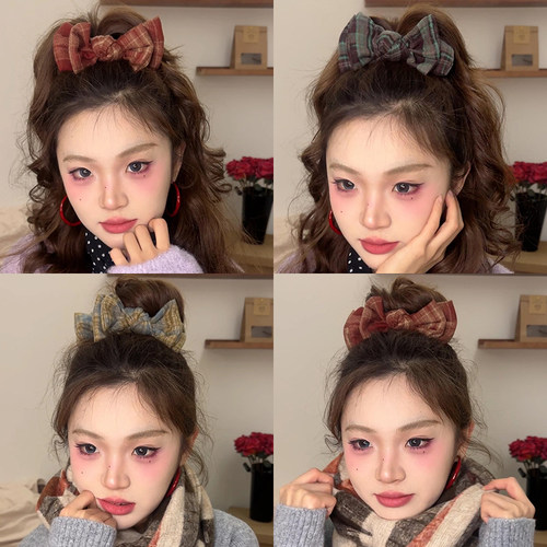 格纹发夹女后脑勺学院风双层立体在逃公主头丸子夹抓夹高马尾头饰