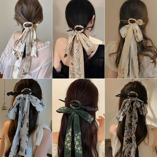 古风蝴蝶结发簪女丝巾马面裙汉服旗袍发带新中式低马尾半扎发飘带