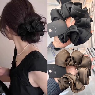 韩系低丸子头大肠发圈木耳边缎面头绳女高级感气质法式扎头发发绳