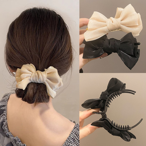 丸子头抓夹女后脑勺蝴蝶结发饰高级感儿童夹子头饰发夹低马尾发卡
