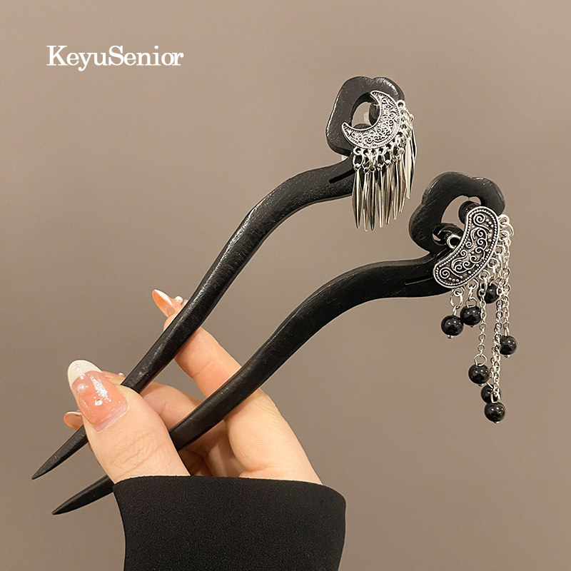 木簪古风新中式发簪女高级感马面裙檀木旗袍步摇盘发流苏汉服头饰