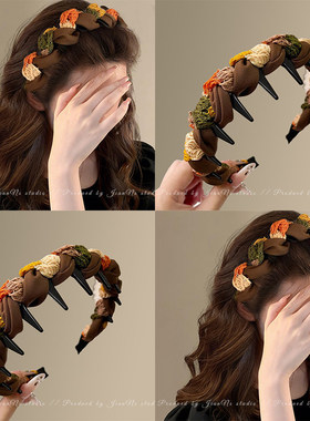 美拉德布艺缠绕齿梳发箍女美式通勤日常外戴头箍高颅顶压发卡头饰