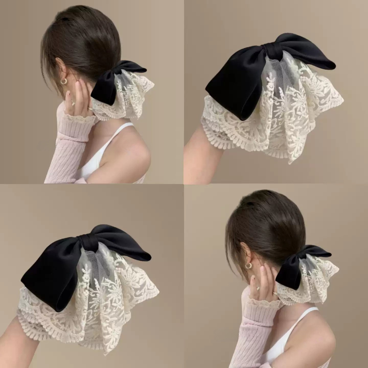 法式蝴蝶结小抓夹女高级感蕾丝裙摆马尾夹后脑勺夹发卡半扎发头饰