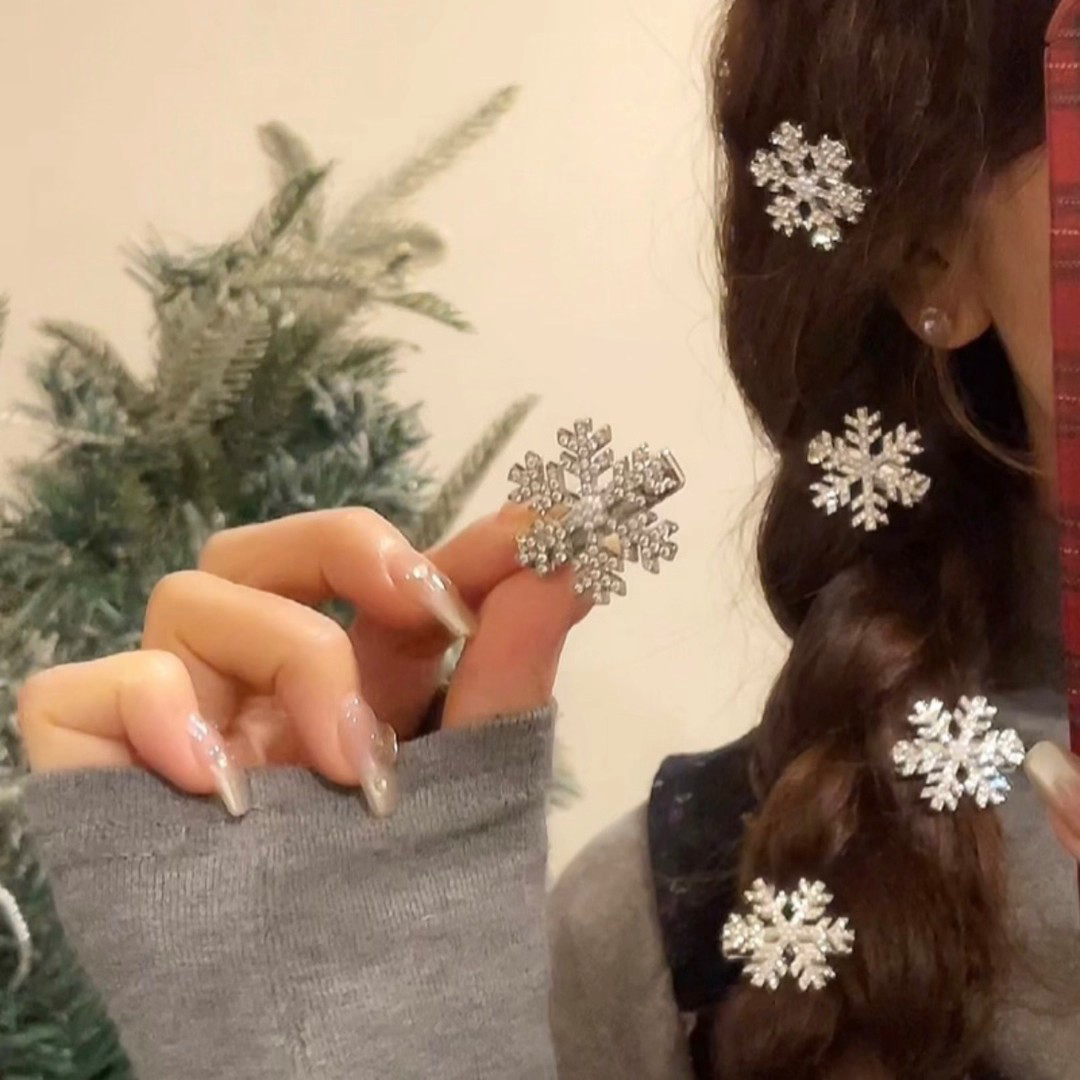 圣诞雪花发夹女新年发饰秋冬超仙水钻甜美侧边刘海夹小号夹子头饰