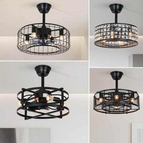 新款直销复古风扇灯美式时尚客厅吊扇灯家用餐厅卧室铁笼一体风扇
