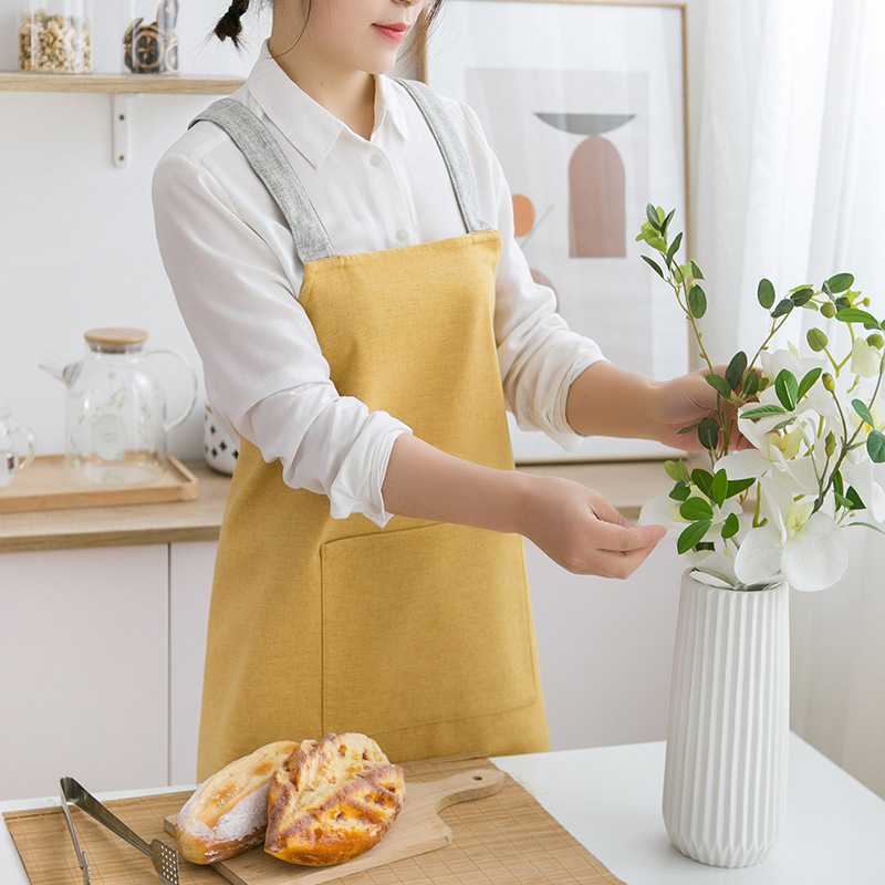 新款直销家用厨房交叉围裙背带布料棉布围裙跨境家居餐厅奶茶店无